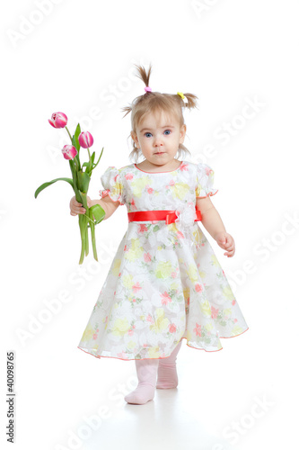 cute little girl giving flower gift, isolated on white - Buy this ...
