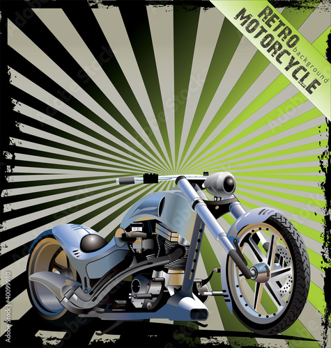 Obraz w ramie Realistic Vector custom Motorcycle - retro background