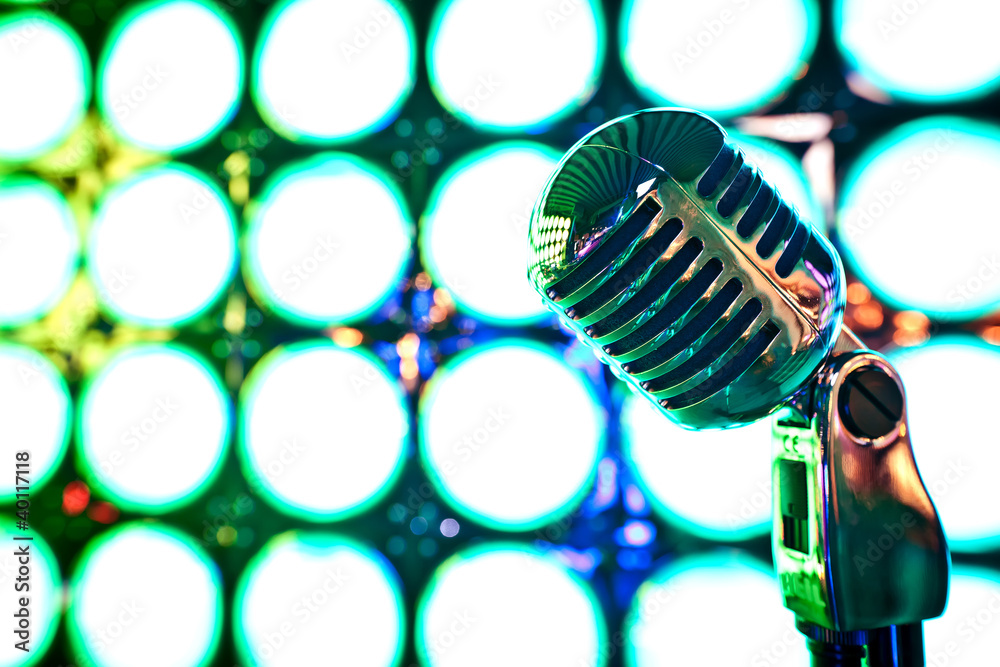 Retro microphone on stage Stock Photo | Adobe Stock