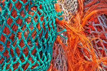 Closeup Of Fishing Nets In A Dutch Fishing Port