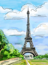 Parisian Streets -Eiffel Tower Illustration