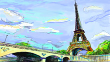 Parisian Streets -Eiffel Tower Illustration