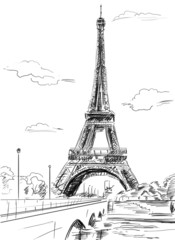 Wall Mural - Parisian streets -Eiffel Tower illustration