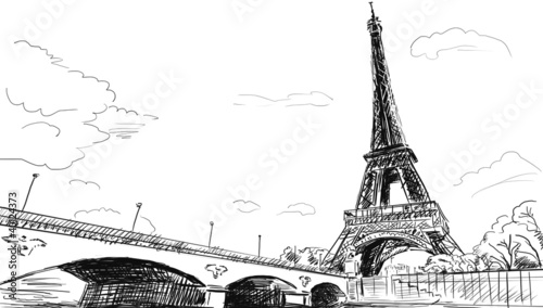 Naklejka - mata magnetyczna na lodówkę Parisian streets -Eiffel Tower illustration