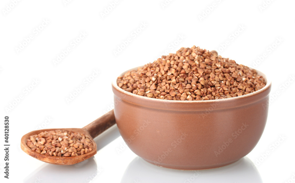 Raw buckwheat isolated on white