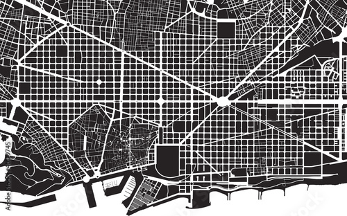 Naklejka dekoracyjna Barcelona black white city plan - street texture