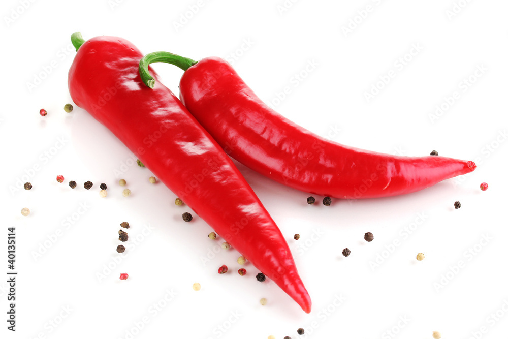 Red hot chili peppers isolated on white