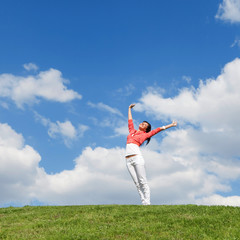 Canvas Print - happy young woman dreams to fly on winds