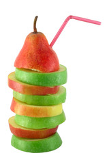 Wall Mural - Stack of apple and pear slices with straw