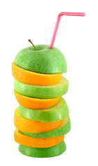 Wall Mural - Stack of apple and orange slices with straw