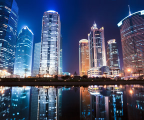 Wall Mural - night view of shanghai financial center district