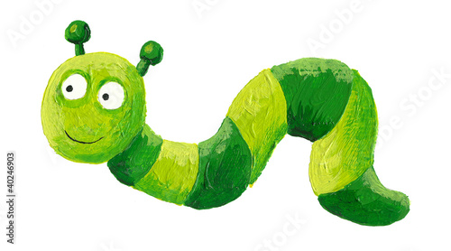 Fototapeta na wymiar Funny green worm crawling