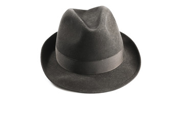 Wall Mural - a dark greyfedora hat isolated on white