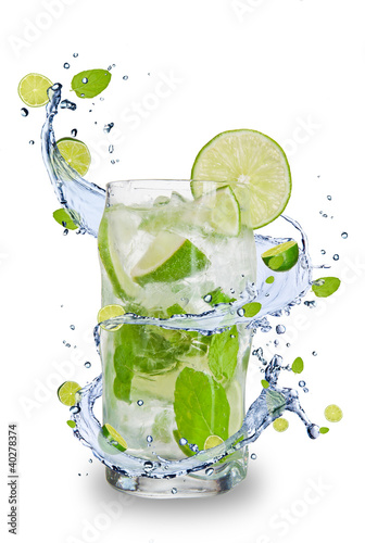 Naklejka nad blat kuchenny Fresh mojito drink with splash spiral around glass.