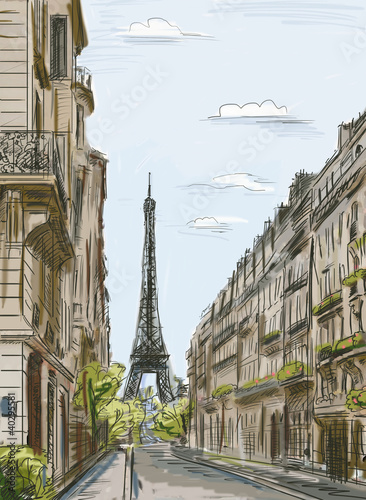 Naklejka na szafę Paris street - illustration