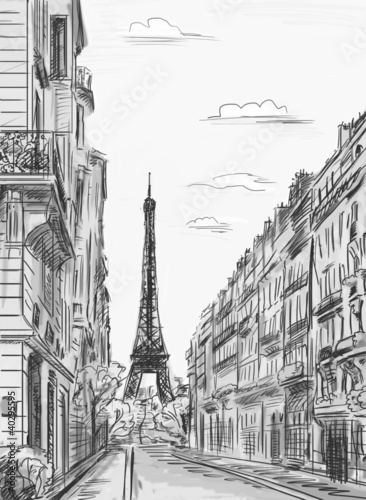 Naklejka dekoracyjna Paris street - illustration