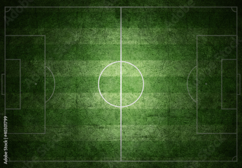 Fototapeta dla dzieci soccer field with white lines on grass, grunge paper