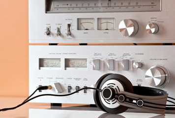 Wall Mural - Vintage Stereo Amplifier with Headphones