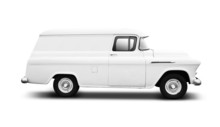 Vintage White Delivery Van On White With Drop Shadow