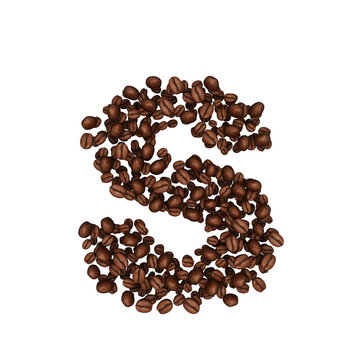 Letter S. Alphabet from coffee beans. isolated on white.