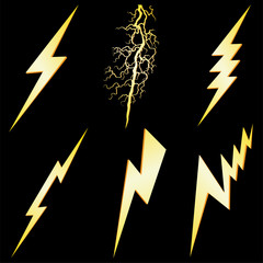 Wall Mural - Lightning sign set isolated on black VECTOR