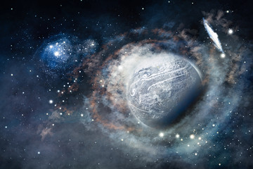 space of galaxy with stars and planet