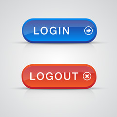 Poster - Set of login logout buttons - red, blue