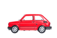 Small Red Car On White Background.