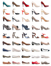 Collection Of Various Types Of Female Shoes Over White