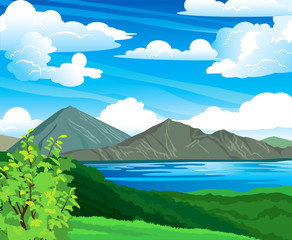 Sticker - Summer landscape with volcano and lake Batur. Indonesia, Bali.