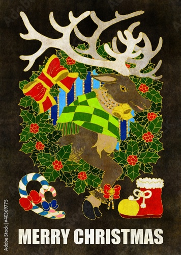 クリスマスカード用イラスト トナカイとクリスマスリース Stock イラスト Adobe Stock