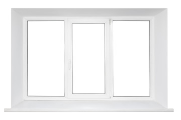 White plastic triple door window isolated on white background