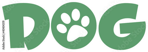 Naklejka dekoracyjna Dog Green Text With Paw Print
