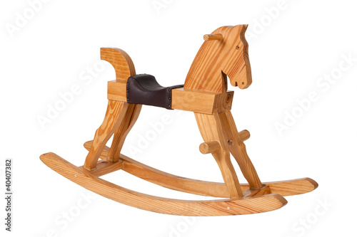 Fotografía Wooden rocking horse chair children isolated on white background