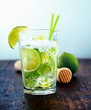 Refreshing drink with fresh lime slices 