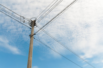 Electric pole with wire