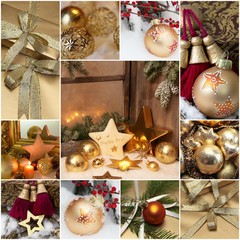 Fototapete - Weihnachtliche Motive in Gold und Rot