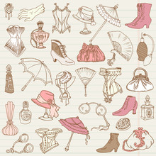 Ladies Fashion And Accessories Doodle Collection - Hand Drawn In