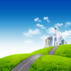 Wall Mural - modern city surrounded by nature landscape