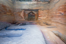 Interior Of Ancient Tomb Or Dwelling In Sandstone Cave In Petra