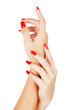 woman hands with red nails