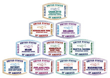 Passport Stamps Of Major US Airports In Vector Format.