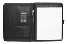Black Leather Folder With Notepad, Pen And Calculator