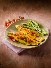 Wall Mural - fish fillet with tomato hot chili pepper and asparagus