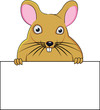 A cartoon mouse holding a blank sign.