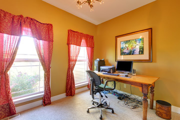 Wall Mural - Home office with lots of wires under the table.