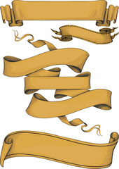 ribbon banners engravin style. color