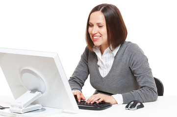 Poster - young smiley woman working in office