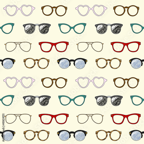 Fényképezés Seamless pattern with retro glasses and frames
