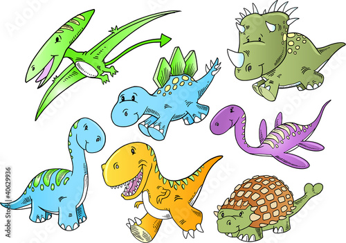 Fototapeta dla dzieci Cute Dinosaur Animal Vector Illustration Doodle Art Set